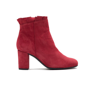 Ateliers Sierra Red Boot- Women's soft suede bootie with ruffle detailing. 