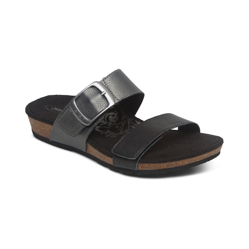 Aetrex Daisy Q Adjustable Slide Black Sandal
