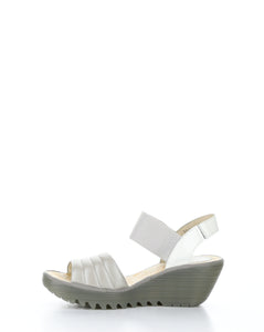 Fly London Yiko Silver/Off White Leather Wedge Sandal